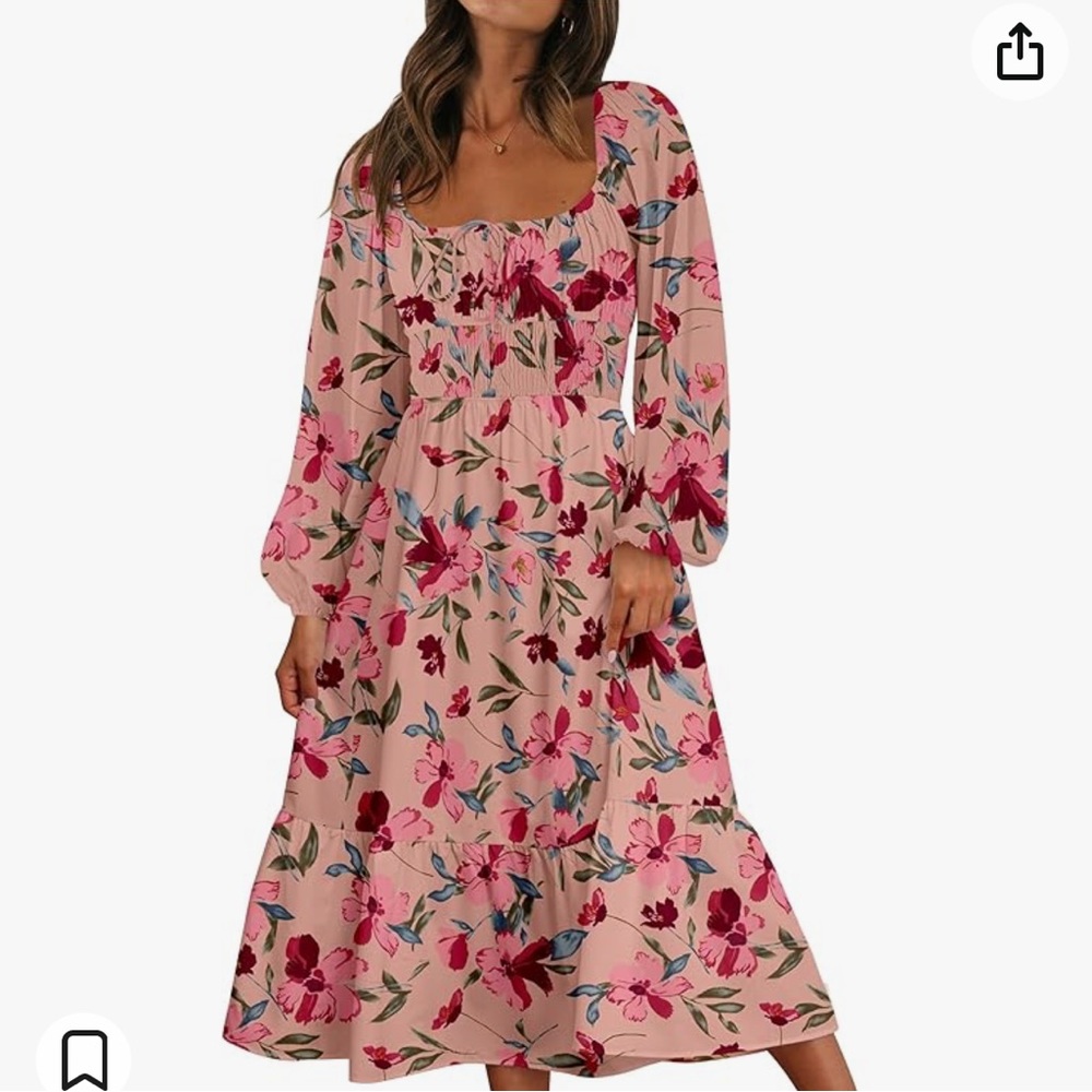 Pink Floral Long Sleeve Dress
